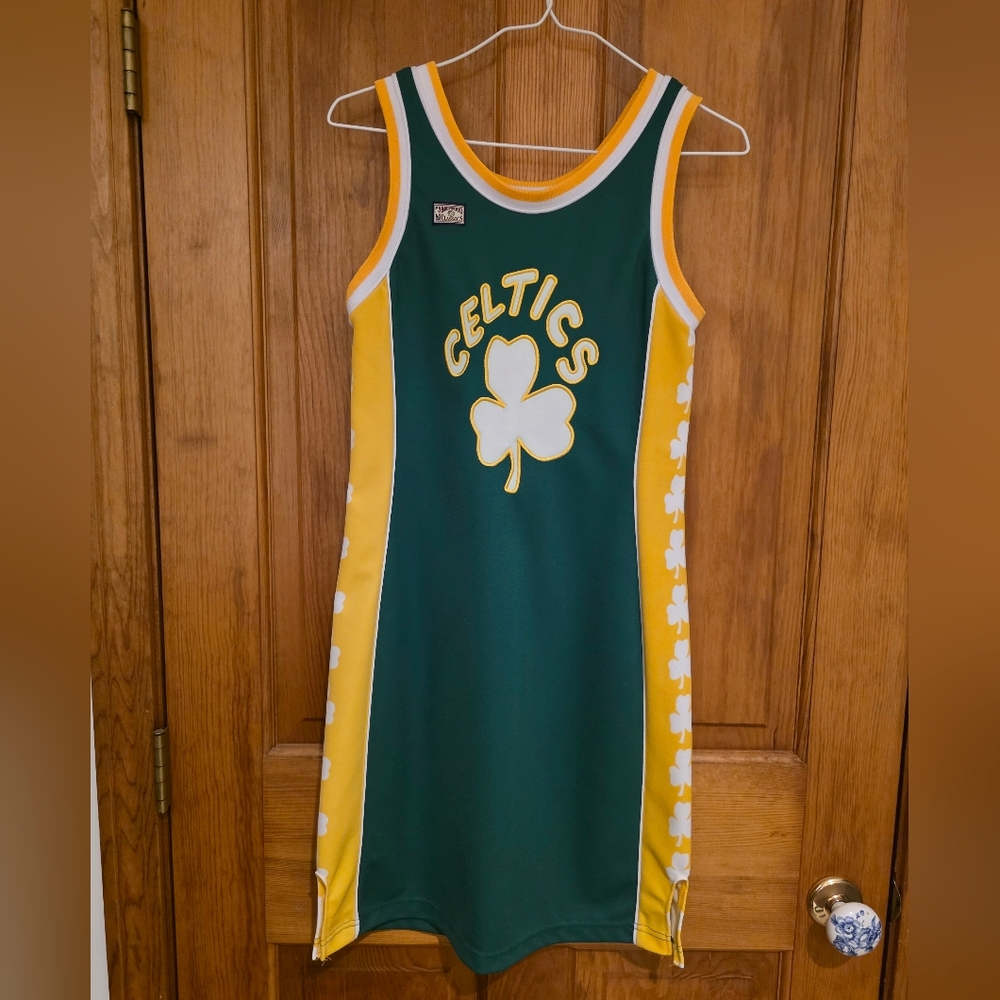NBA Hardwood Classics Celtics Green and Yellow Jersey Dress Size S